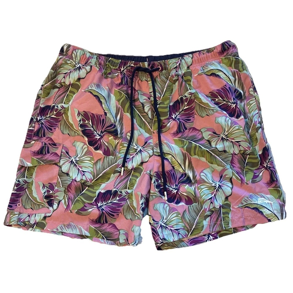 Tommy Bahama Men's Size L Pink Floral Hawaiian Lined Swim Trunks Board Shorts